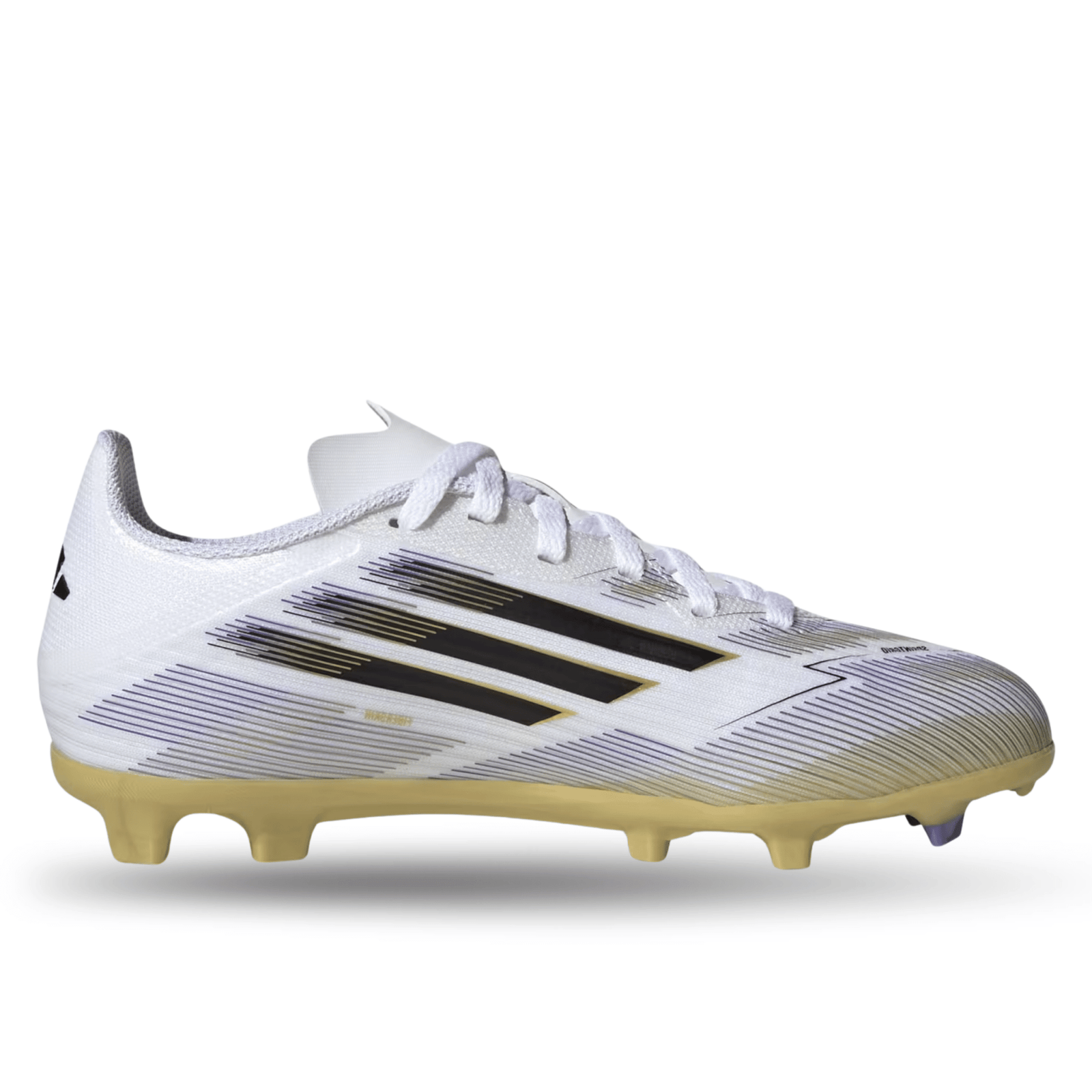 adidas Youth F50 League Firm Ground Multi Ground Jr. Soccer Cleats (White/Black/Gold Metallic) | SoccerWearhouse