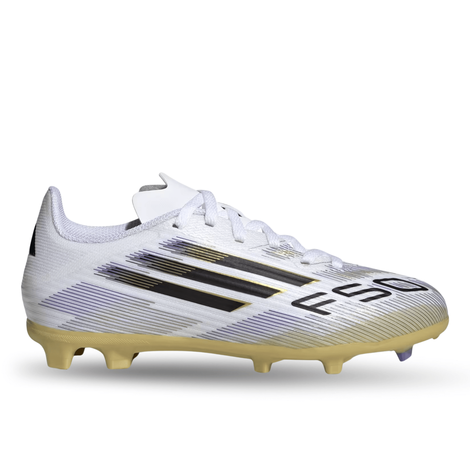 adidas Youth F50 League Firm Ground Multi Ground Jr. Soccer Cleats (White/Black/Gold Metallic) | SoccerWearhouse