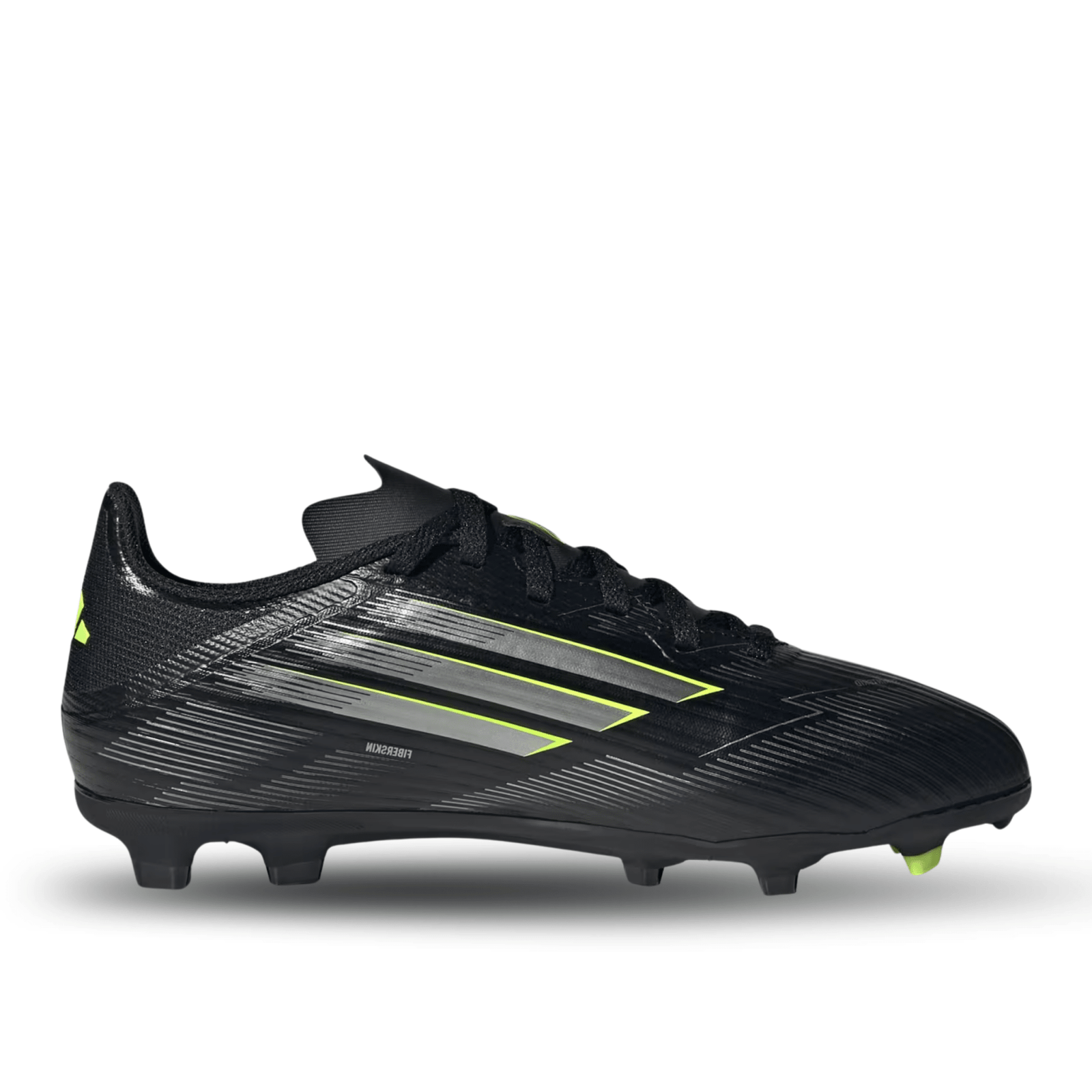 adidas Youth F50 League Firm Ground/Multi Ground Junior Soccer Cleats (Black/Iron Metallic/Lucid Lemon) | SoccerWearhouse