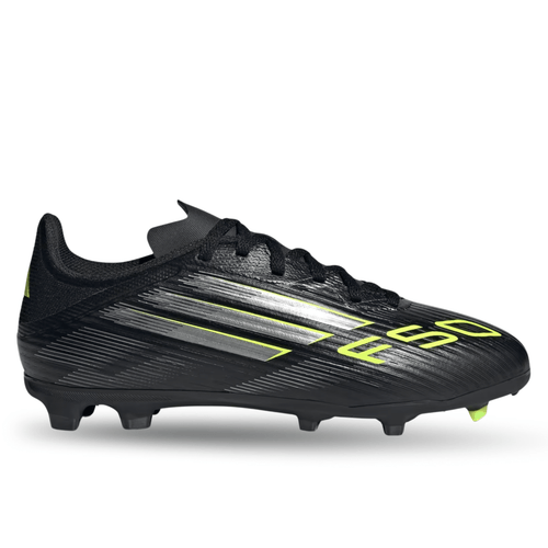 adidas Youth F50 League Firm Ground/Multi Ground Junior Soccer Cleats (Black/Iron Metallic/Lucid Lemon) - 1Y