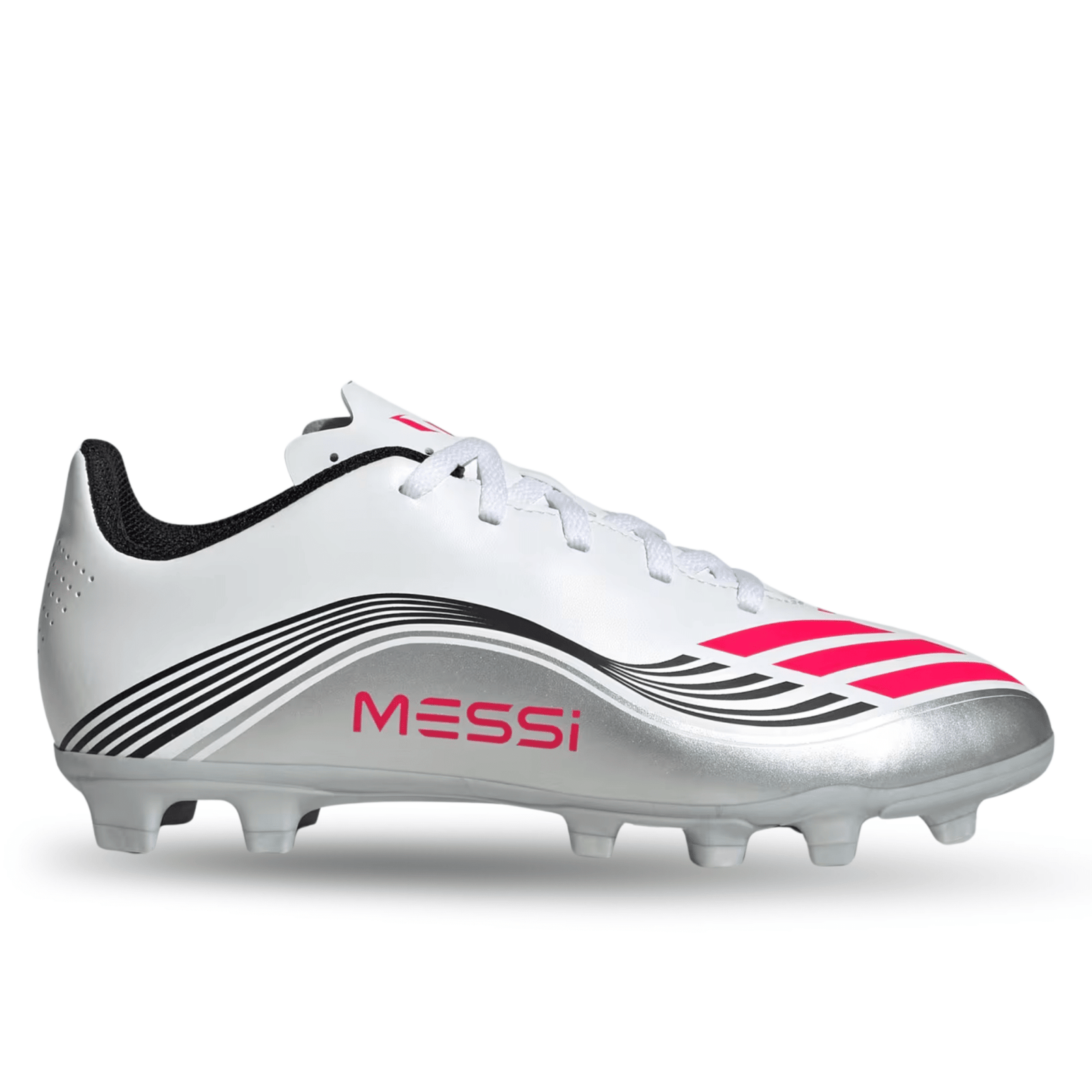 adidas Youth F50 Messi Club FG/MG Junior Soccer Cleats (White/Lucid Red/Silver Metallic) | SoccerWearhouse
