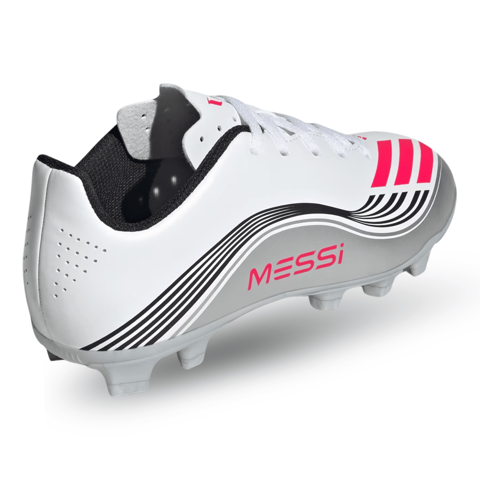adidas Youth F50 Messi Club FG/MG Junior Soccer Cleats (White/Lucid Red/Silver Metallic) | SoccerWearhouse
