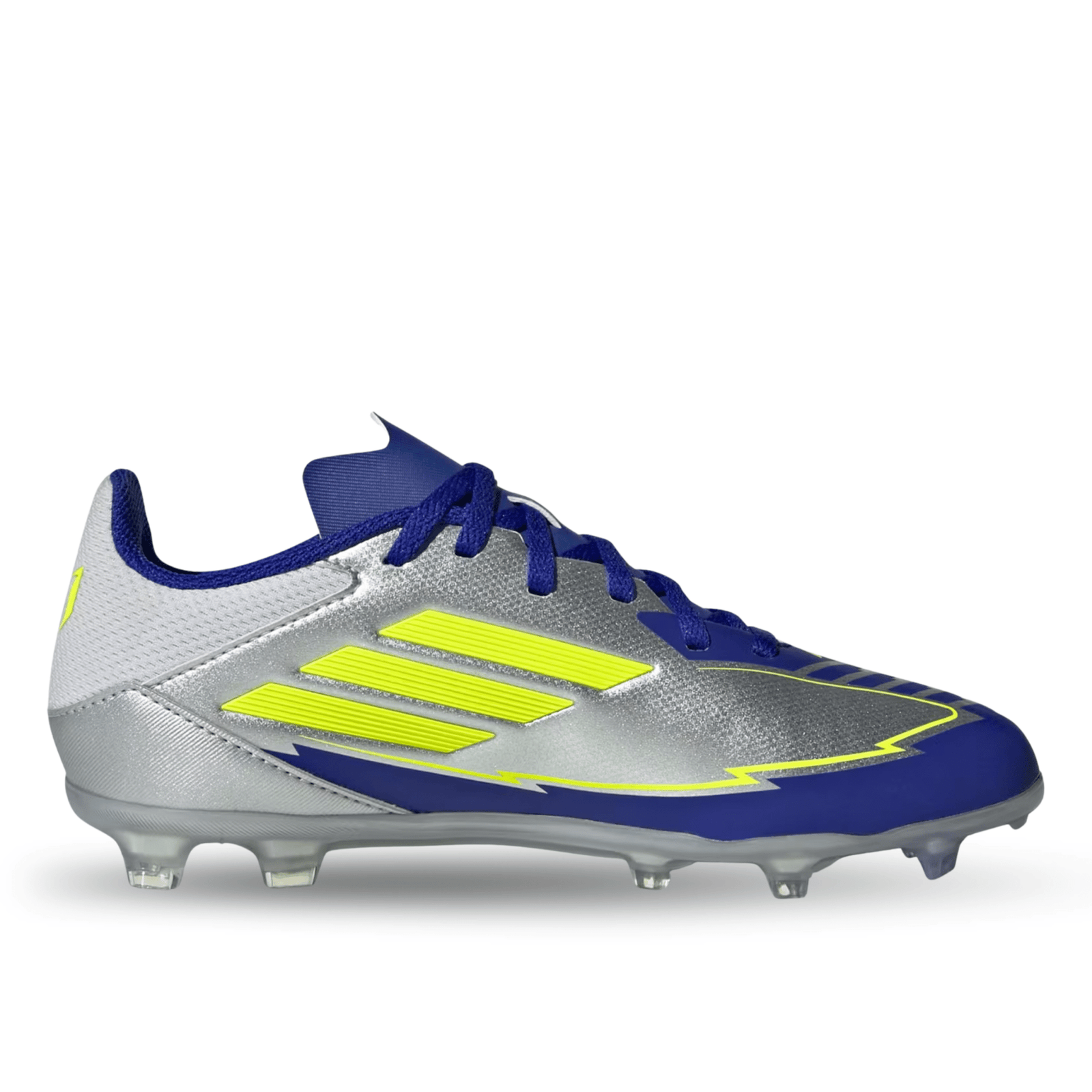 adidas Youth Jr. F50 Messi League FG/MG J Socce Cleats (Silver Metallic/Solar Yellow/Lucid Blue) | SoccerWearhouse