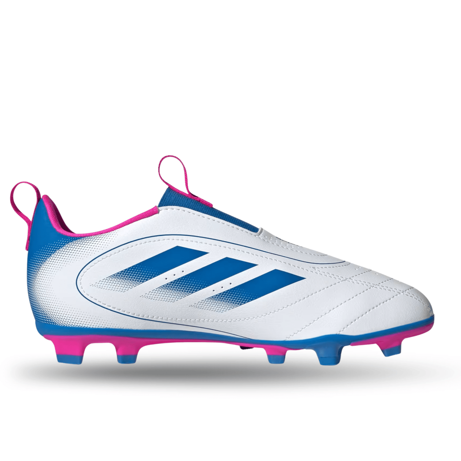 adidas Youth Jr. Goletto IX Laceless FG/MG Soccer Cleats (White/Bright Royal/Pink) | SoccerWearhouse