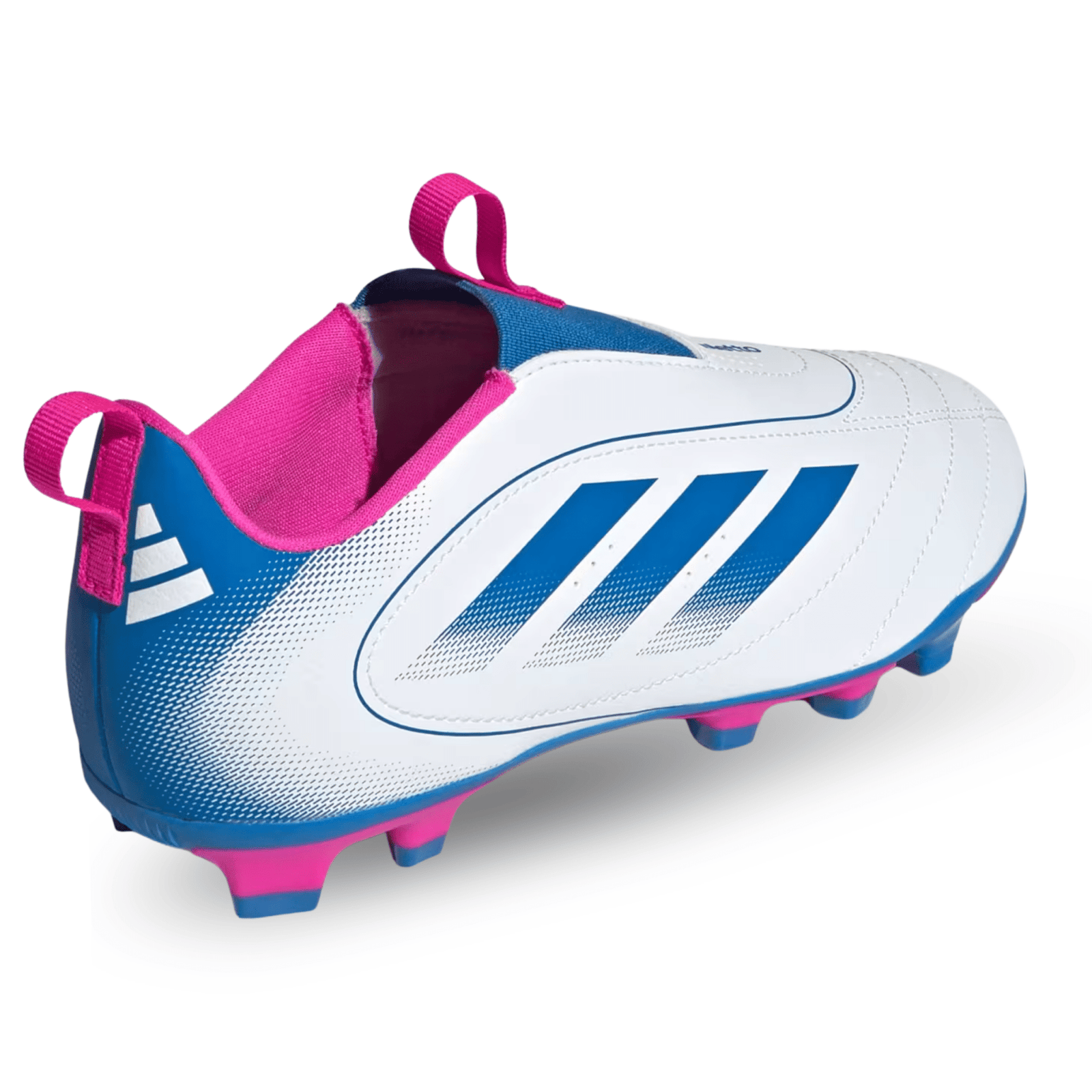 adidas Youth Jr. Goletto IX Laceless FG/MG Soccer Cleats (White/Bright Royal/Pink) | SoccerWearhouse