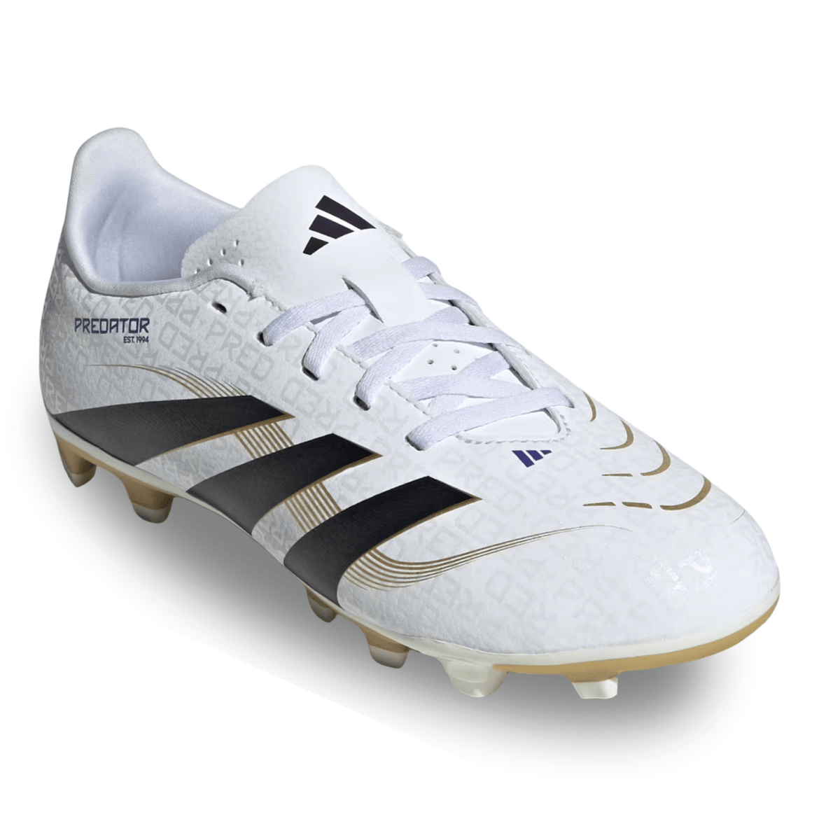 adidas Youth Jr. Predator Club Firm Ground Multi Ground Junior Soccer Cleats (White/Black/Gold Metallic) | SoccerWearhouse