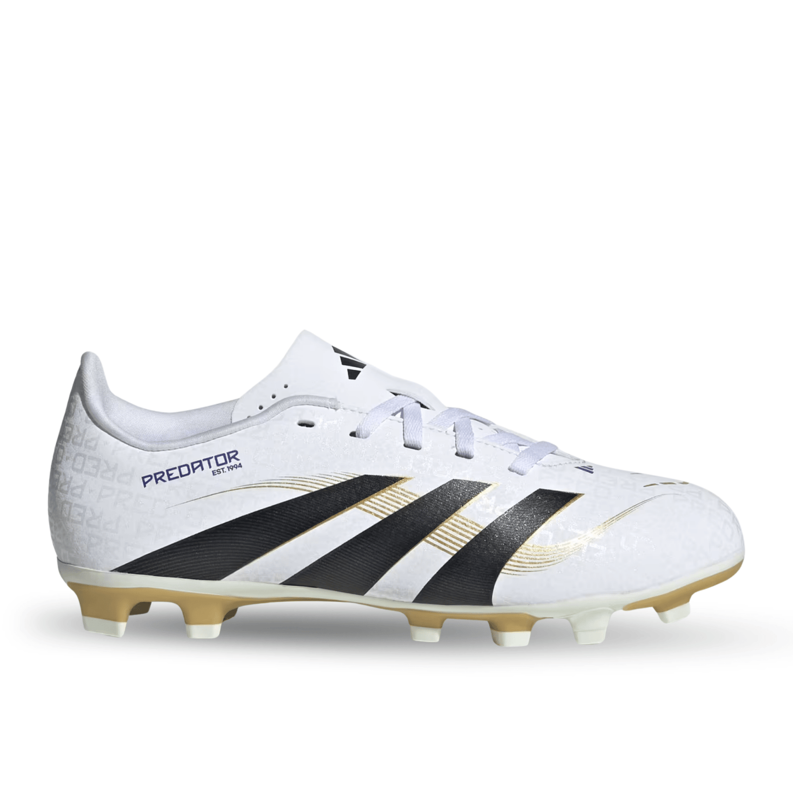 adidas Youth Jr. Predator Club Firm Ground Multi Ground Junior Soccer Cleats (White/Black/Gold Metallic) | SoccerWearhouse