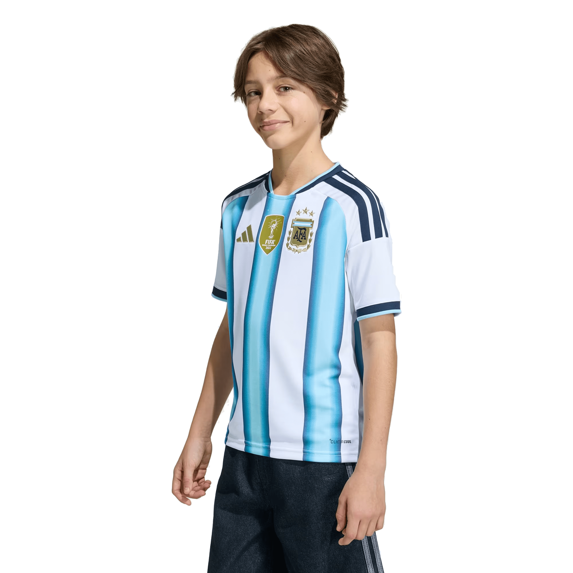 adidas Youth Argentina Home Jersey w/ World Cup Champion Patch 2026 (W