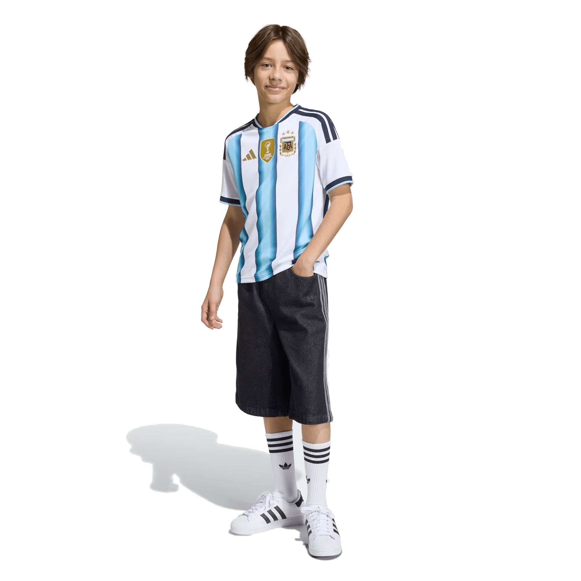 adidas Youth Argentina Home Jersey w/ World Cup Champion Patch 2026 (W