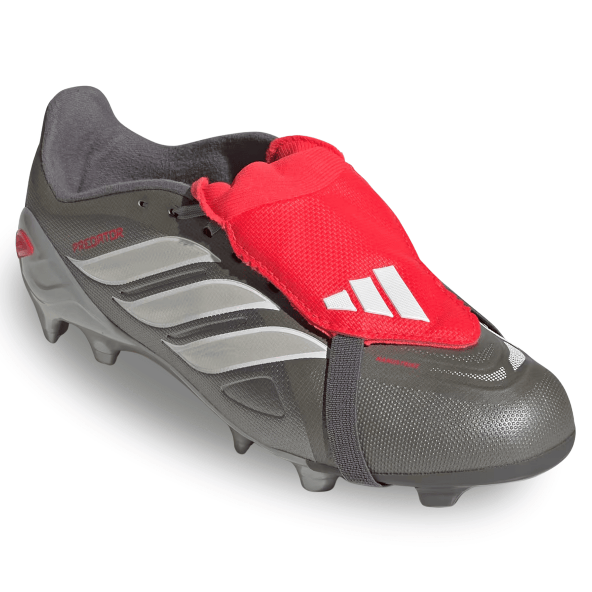 adidas Youth Predator League Fold Tongue FT FG J Soccer Cleats (Iron Metallic/Lucid Red) | SoccerWearhouse