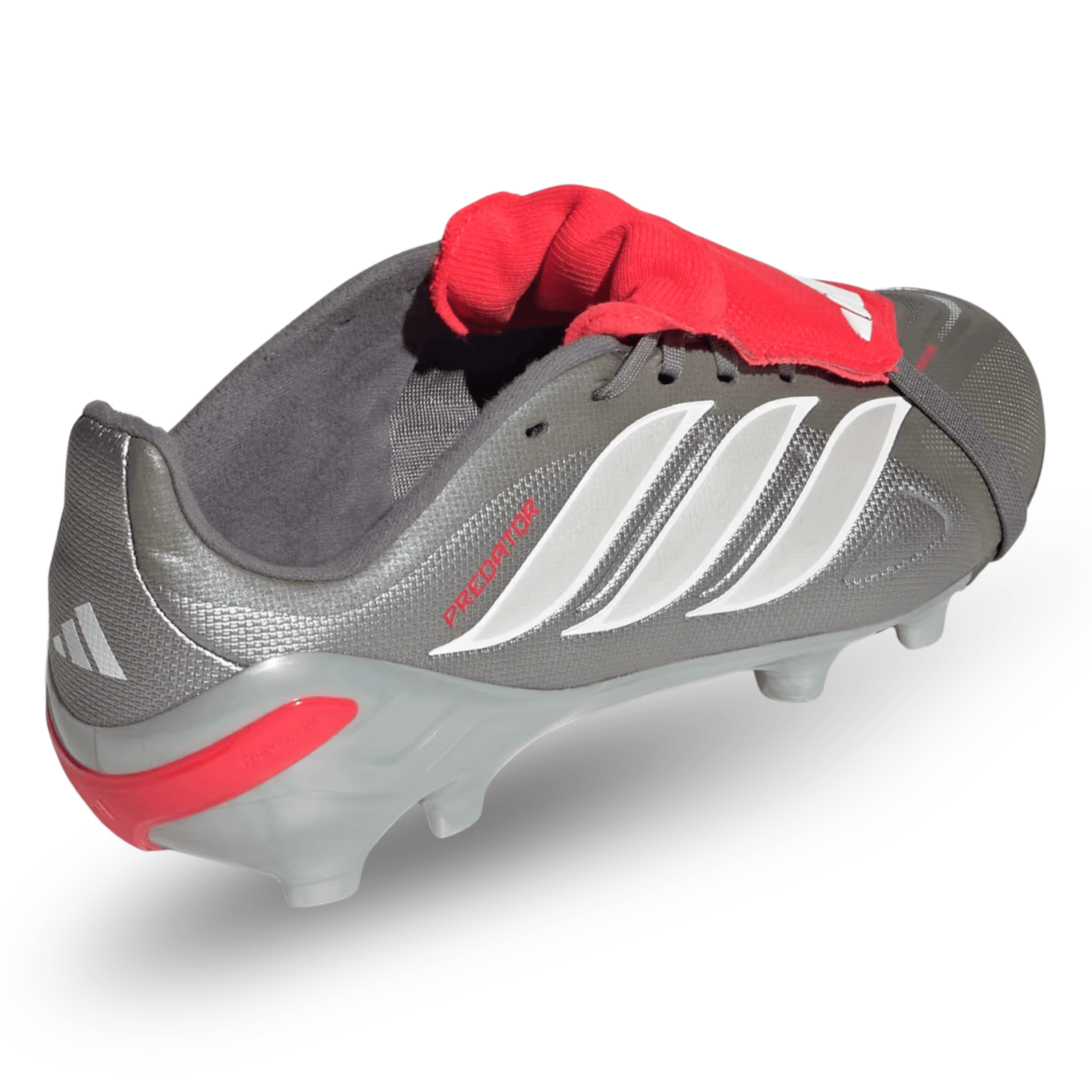 adidas Youth Predator League Fold Tongue FT FG J Soccer Cleats (Iron Metallic/Lucid Red) | SoccerWearhouse