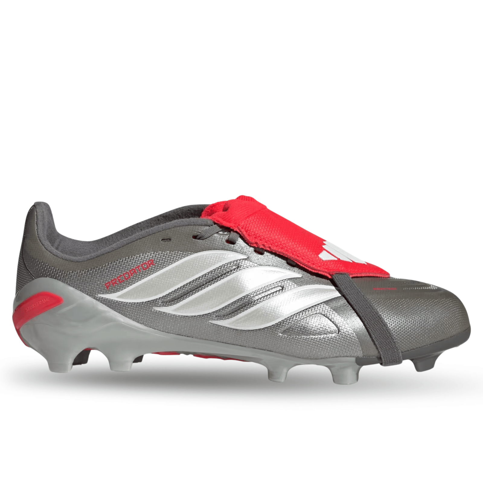 adidas Youth Predator League Fold Tongue FT FG J Soccer Cleats (Iron Metallic/Lucid Red) | SoccerWearhouse
