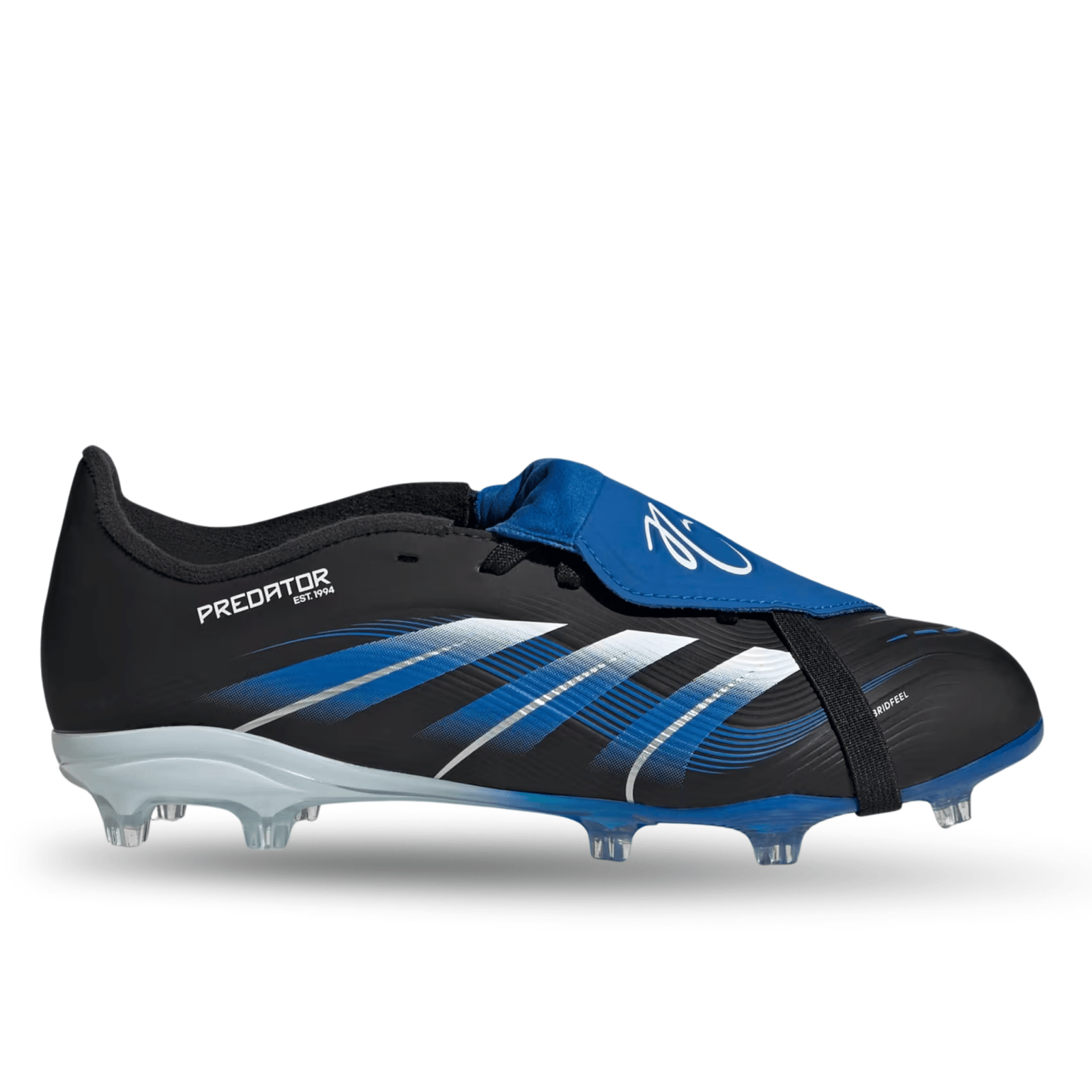 adidas Youth Predator League Jude Bellingham Edition Fold - Over Tongue FG/MG Soccer Cleats (Black/White/Blue) | SoccerWearhouse