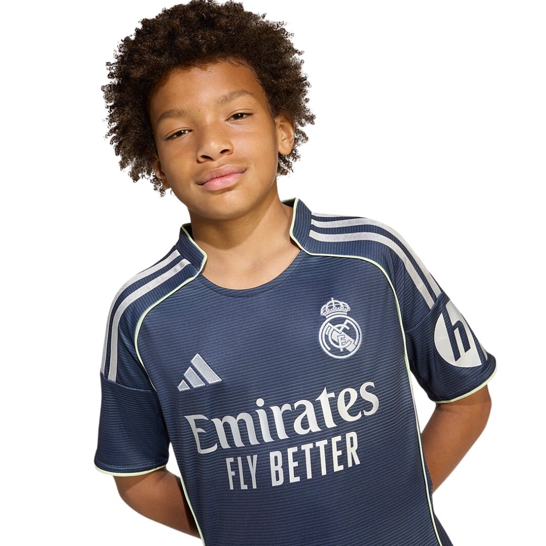 adidas Youth Real Madrid Kylian Mbappe Away Jersey 25/26 (Legend Ink) | SoccerWearhouse