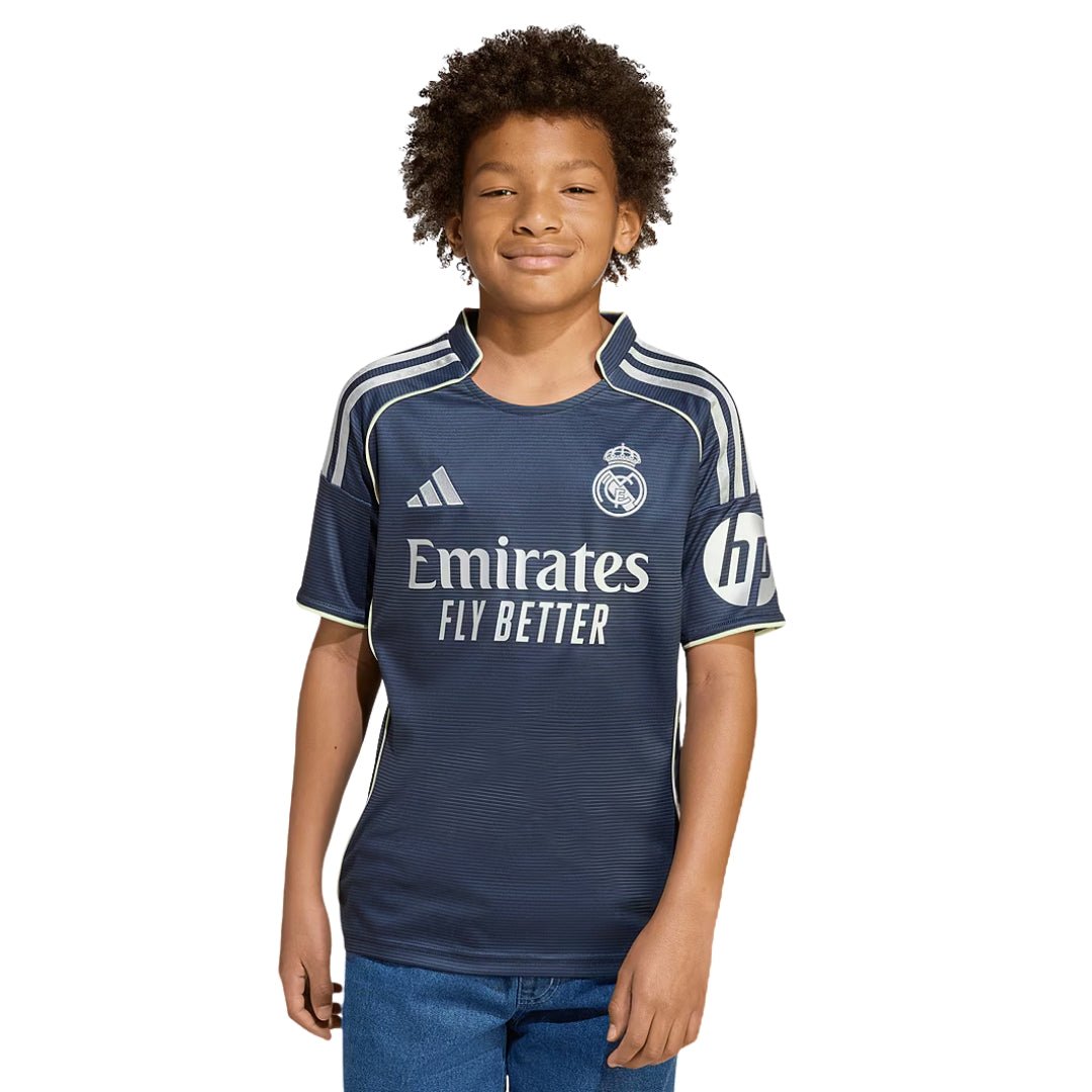 adidas Youth Real Madrid Kylian Mbappe Away Jersey 25/26 (Legend Ink) | SoccerWearhouse