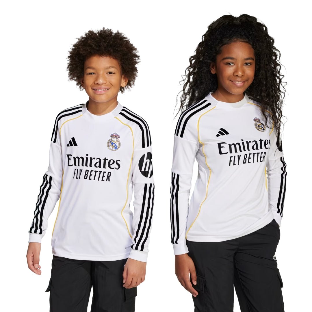 adidas Youth Real Madrid Vini Jr. Long Sleeve Home Jersey 25/26 (White) | SoccerWearhouse