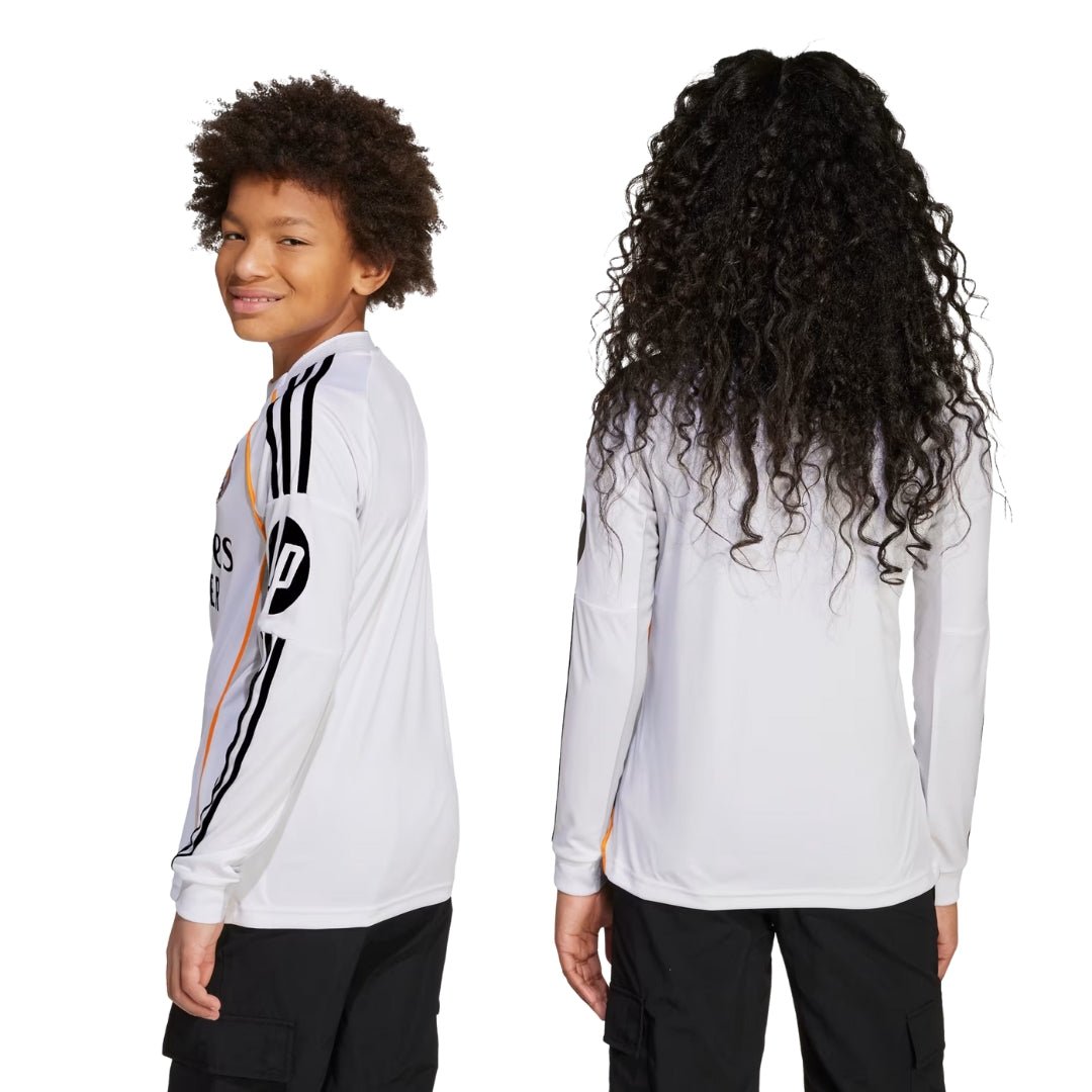 adidas Youth Real Madrid Vini Jr. Long Sleeve Home Jersey 25/26 (White
