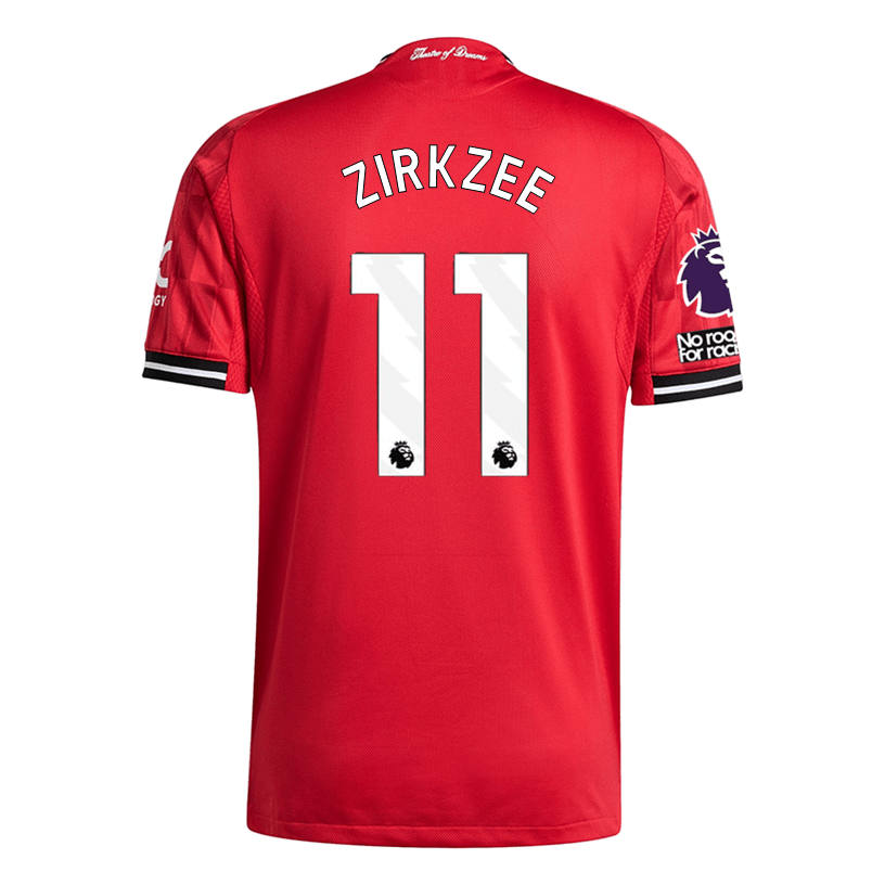 adidas Zirkzee Men's Manchester United Authentic Home Jersey 25/26 w/ NRFR + EPL Patch (Red) | SoccerWearhouse