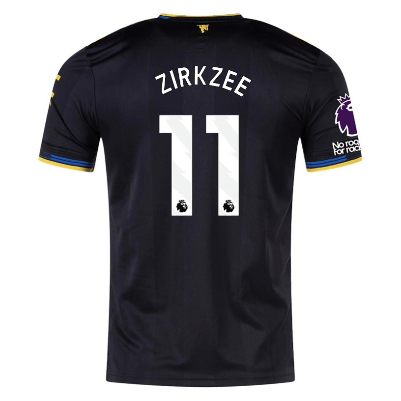 adidas Zirkzee Men's Manchester United Authentic Third Jersey 25/26 w/ NRFR + EPL Patches (Black) | SoccerWearhouse