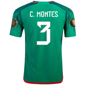 adidas Mexico César Montes Authentic Home Jersey w/ Gold Cup Patches 22/23 (Vivid Green)
