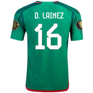 adidas Mexico Diego Lainez Authentic Home Jersey w/ Gold Cup Patches 22/23 (Vivid Green)
