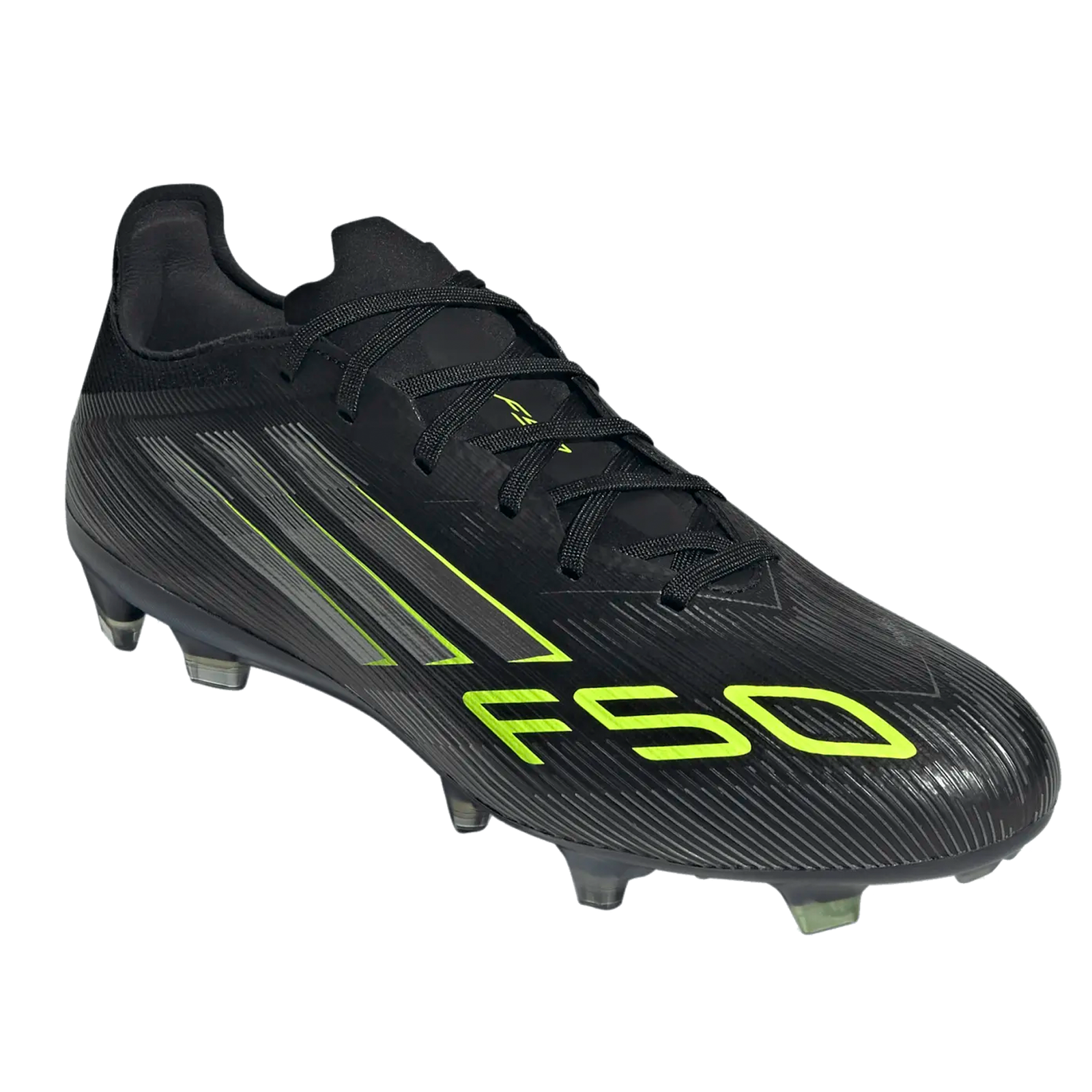 Adidas F50 Pro Firm Ground Cleats (Black/Iron Metallic/Lucid Lemon)