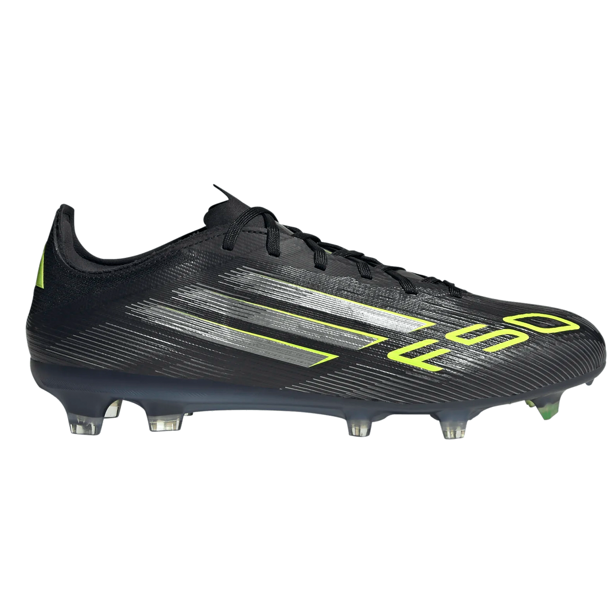 Adidas F50 Pro Firm Ground Cleats (Black/Iron Metallic/Lucid Lemon)