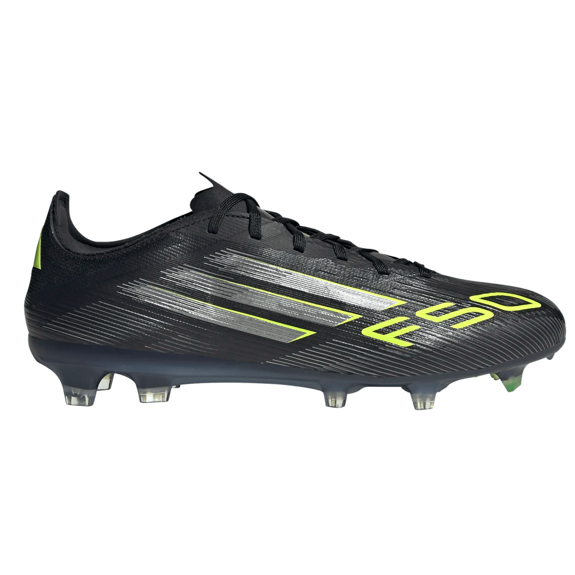 Adidas F50 Pro Firm Ground Cleats (Black/Iron Metallic/Lucid Lemon)
