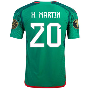 adidas Mexico Henry Martin Authentic Home Jersey w/ Gold Cup Patches 22/23 (Vivid Green)