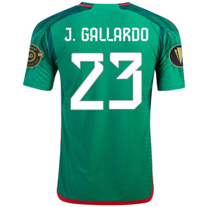 adidas Mexico Jesús Gallardo Authentic Home Jersey w/ Gold Cup Patches 22/23 (Vivid Green)