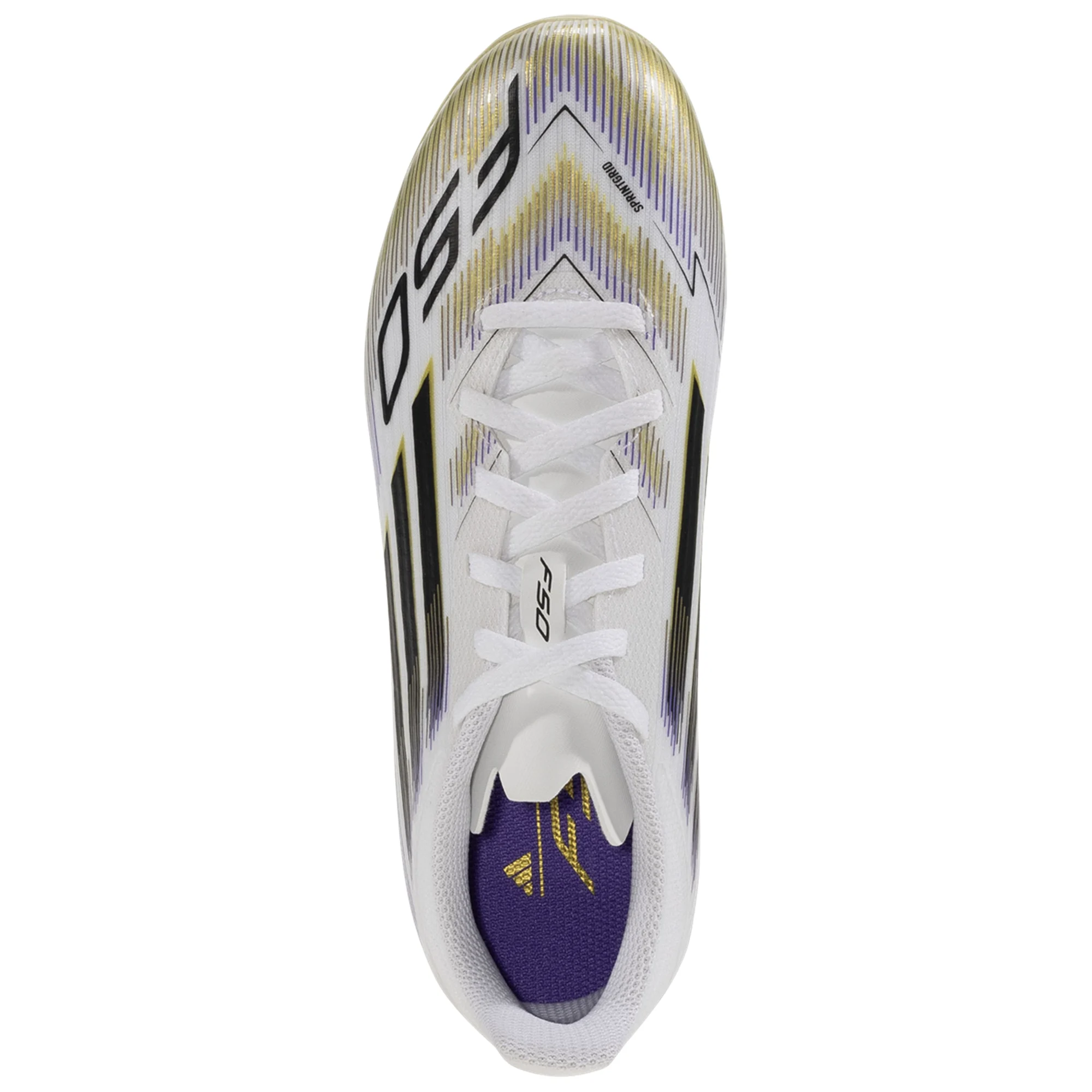 adidas F50 League Firm Ground Multi Ground Junior Soccer Cleats (White/Black/Gold Metallic)