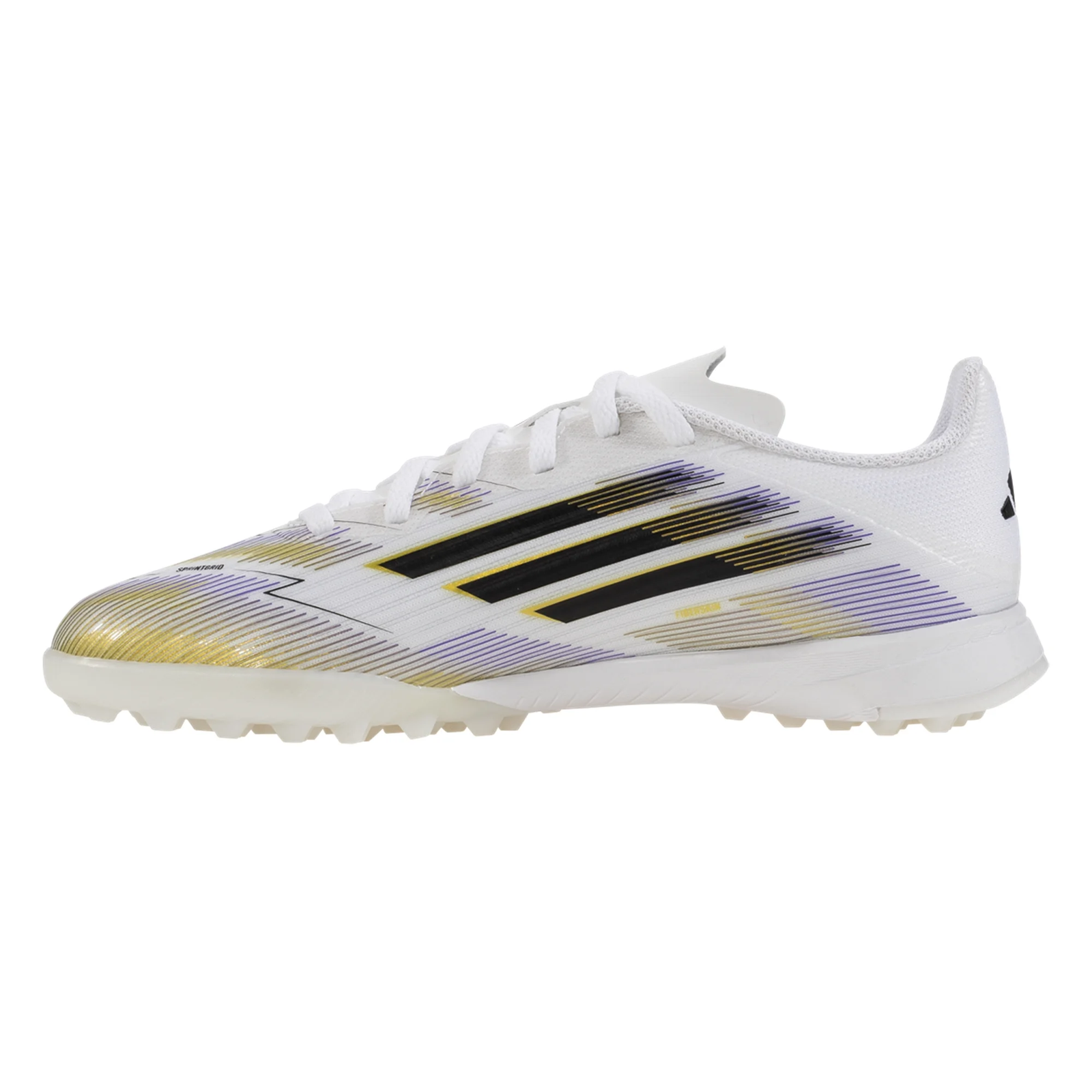 adidas Youth F50 League Turf Soccer Shoes (White/Black/Gold Metallic)