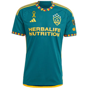 adidas La Galaxy Authentic Away Jersey w/ MLS + Apple TV + Cancer Awareness Patch 23/24 (Green/Yellow)