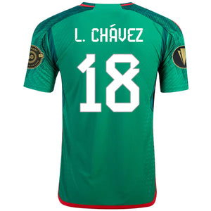 adidas Mexico Luis Chavez Authentic Home Jersey w/ Gold Cup Patches 22/23 (Vivid Green)