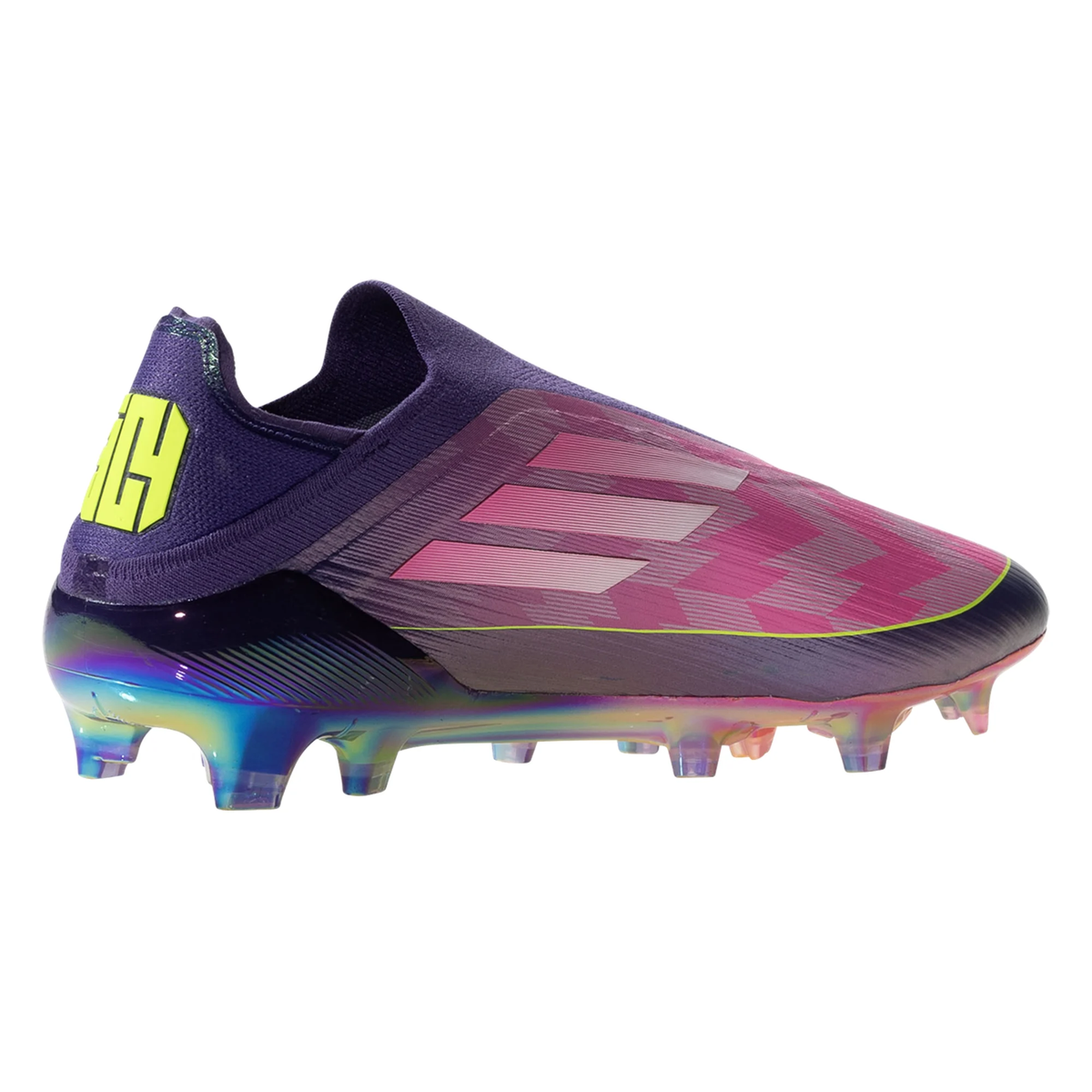 adidas Lamine Yamal F50 Elite Laceless Firm Ground Soccer Cleats (Purple/Lucid Lemon)
