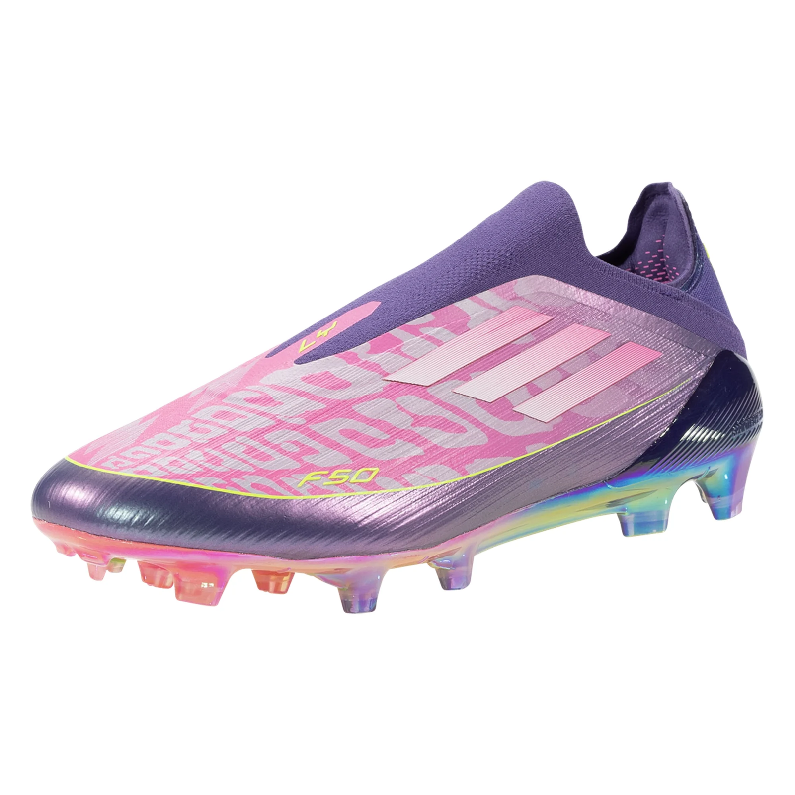 adidas Lamine Yamal F50 Elite Laceless Firm Ground Soccer Cleats (Purple/Lucid Lemon)