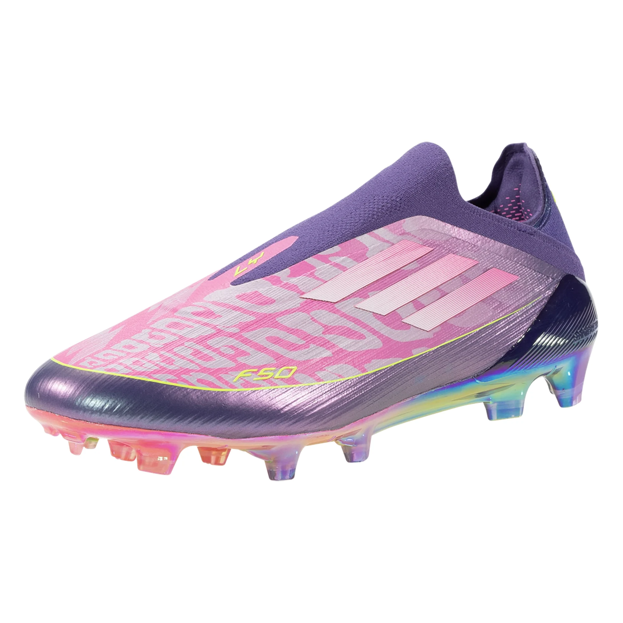 adidas Lamine Yamal F50 Elite Laceless Firm Ground Soccer Cleats (Purple/Lucid Lemon)