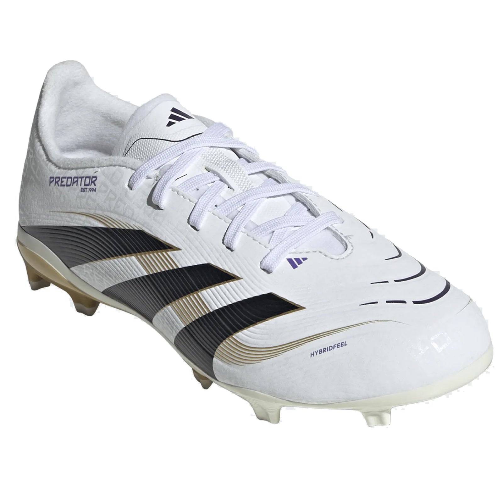 adidas Youth Jr. Predator League FG/MG Junior Soccer Cleats (White/Black/Gold Metallic)