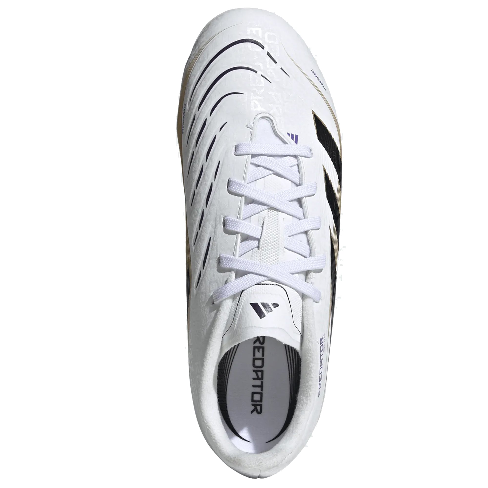 adidas Youth Jr. Predator League FG/MG Junior Soccer Cleats (White/Black/Gold Metallic)