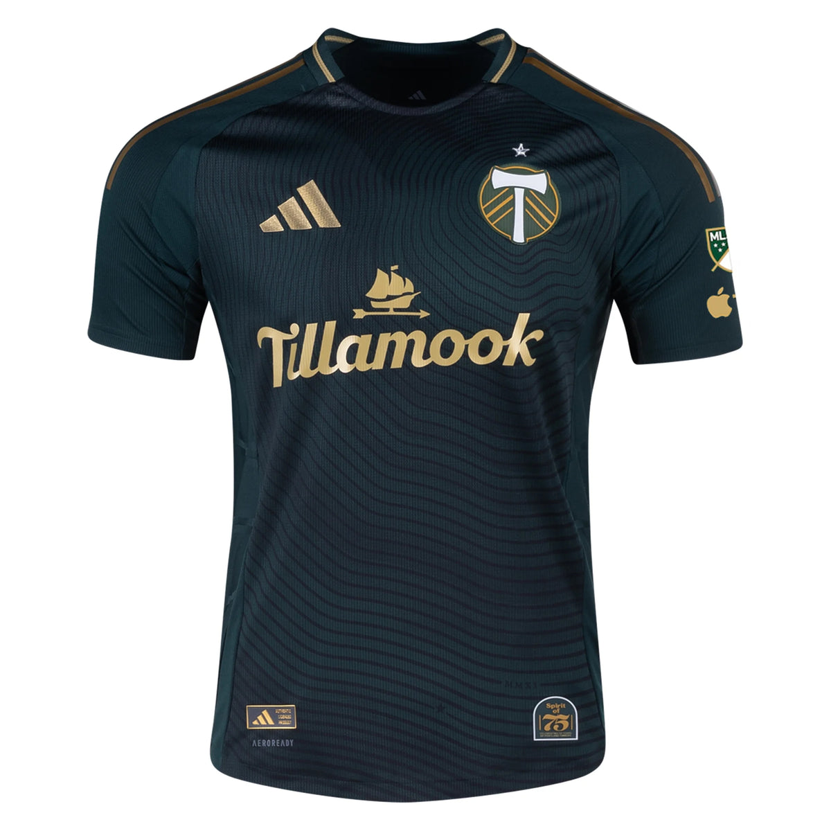 adidas Portland Timbers Authentic Home Jersey w/ MLS &amp; Apple Patch 25/26 (Green/Gold)