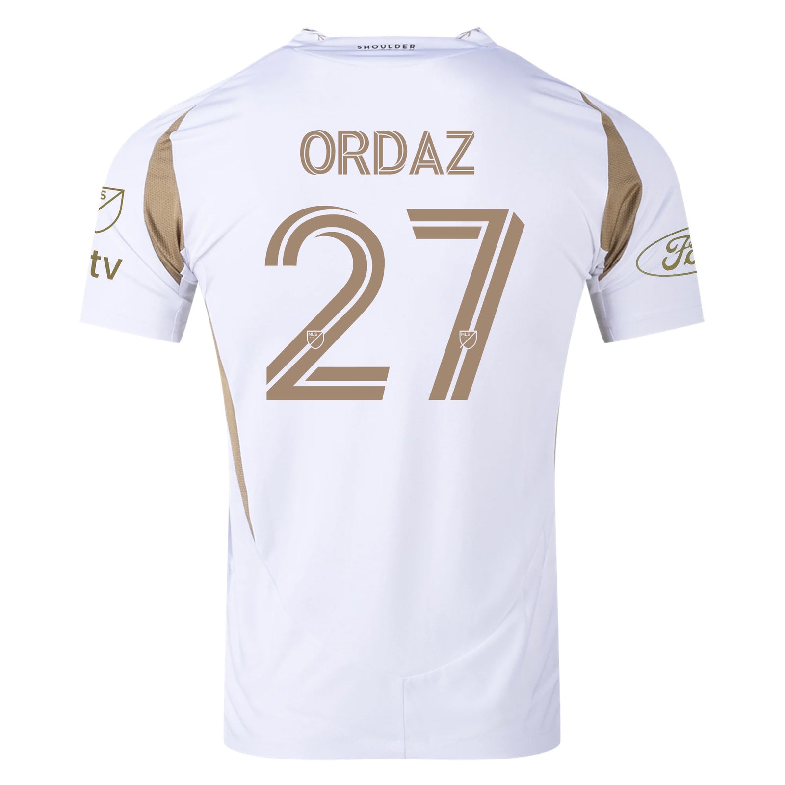adidas Nathan Ordaz LAFC Authentic Away Jersey w/ MLS + Apple + Ford Logo 25/26 (White/Gold)