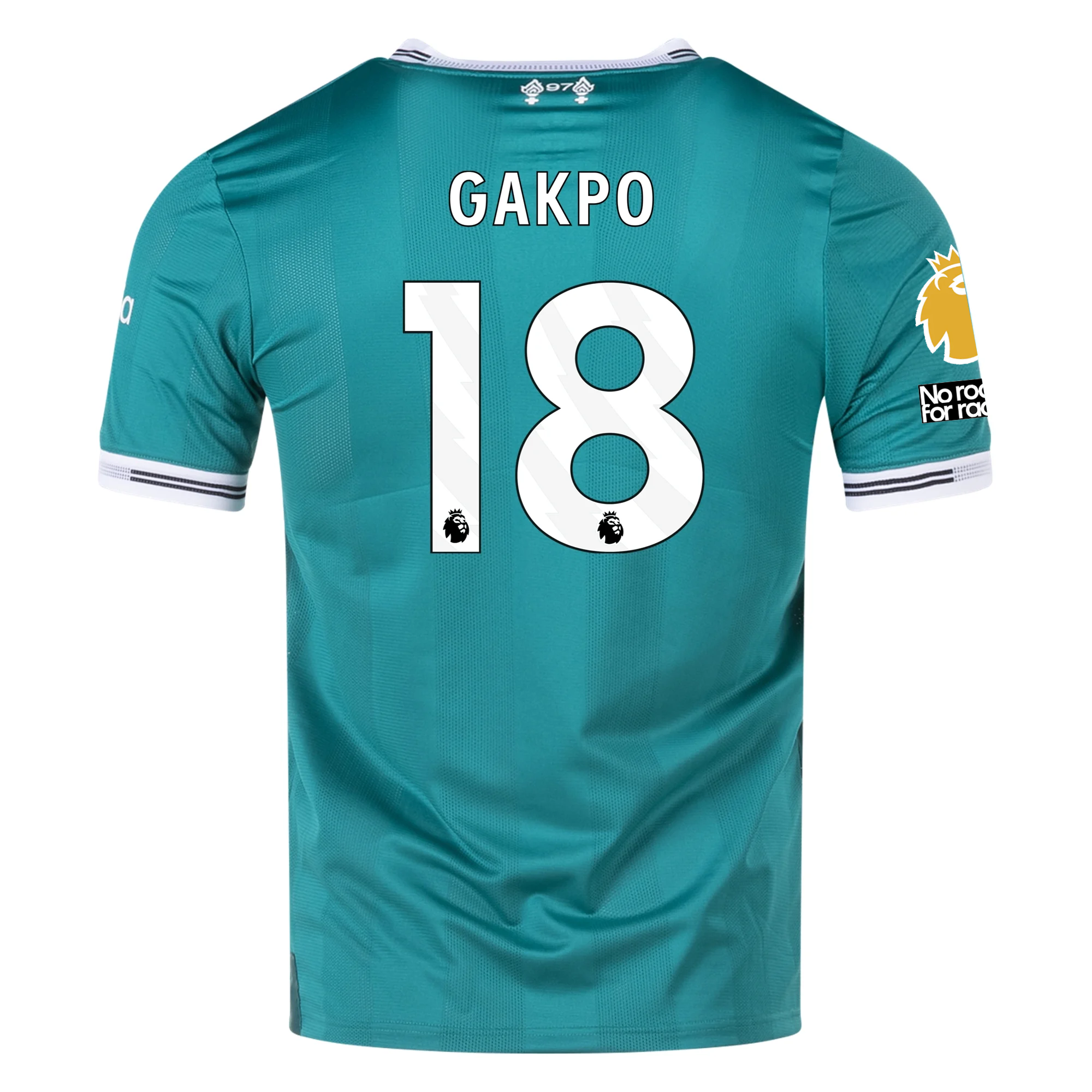 adidas Liverpool FC Authentic Cody Gakpo Third Jersey w/ EPL + No Room For Racism Patches 25/26 (Sea Green)