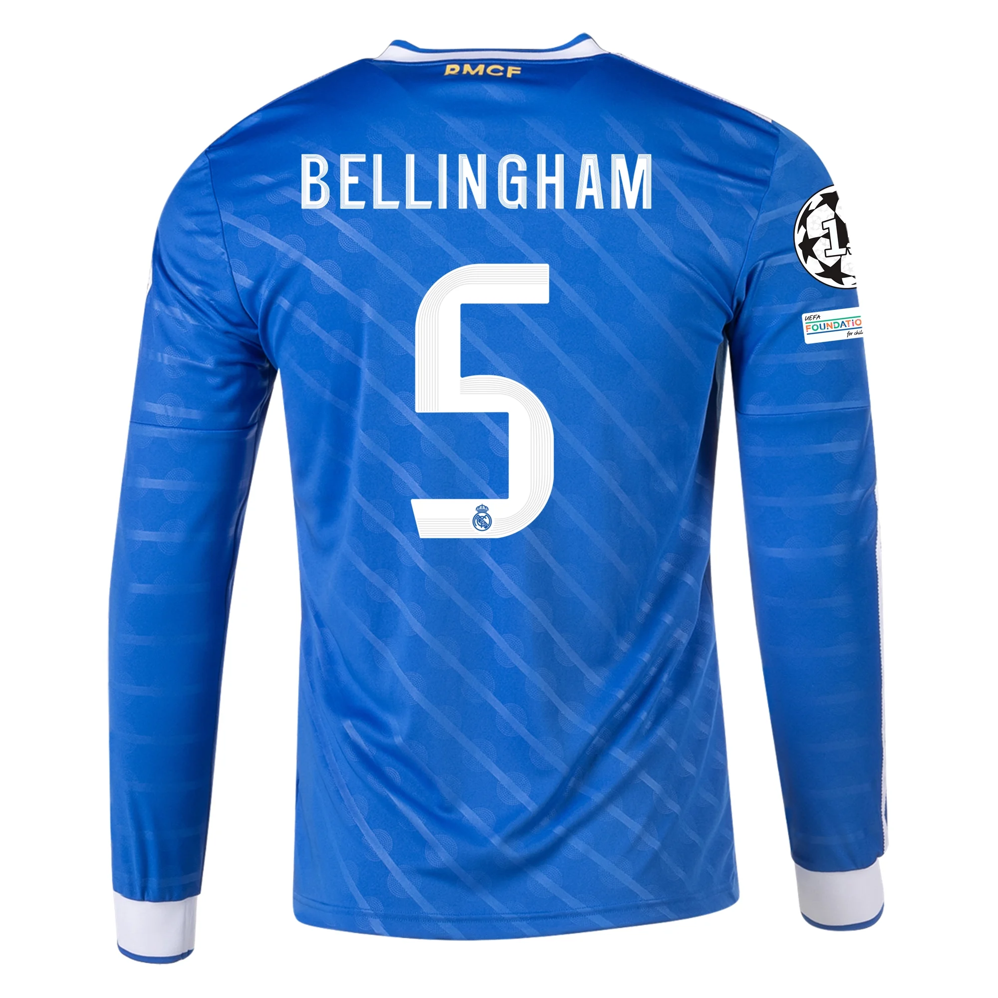 adidas Men's Real Madrid Jude Bellingham Long Sleeve Third Jersey w/ Champions League Patches 25/26 (Blue/White)