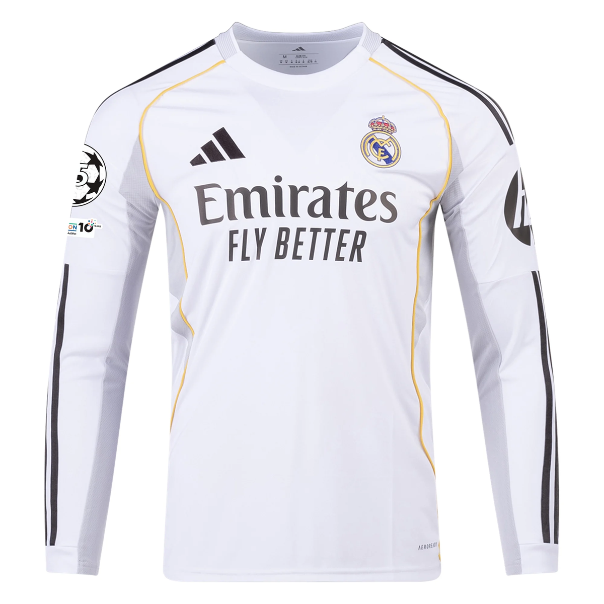 adidas Real Madrid E. Militao  Long Sleeve Home Jersey w/ Champions League Patches 25/26 (White)