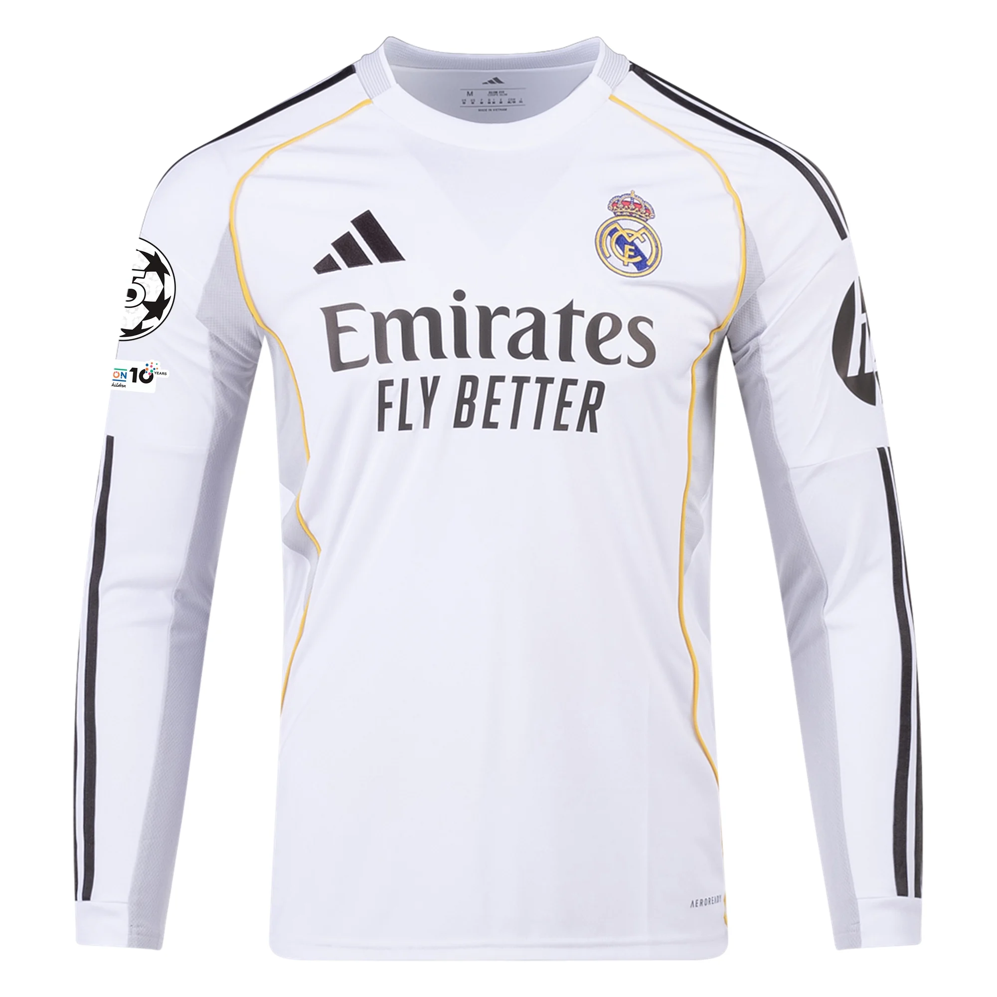 adidas Real Madrid Bellingham Long Sleeve Home Jersey w/ Champions League Patches 25/26 (White)