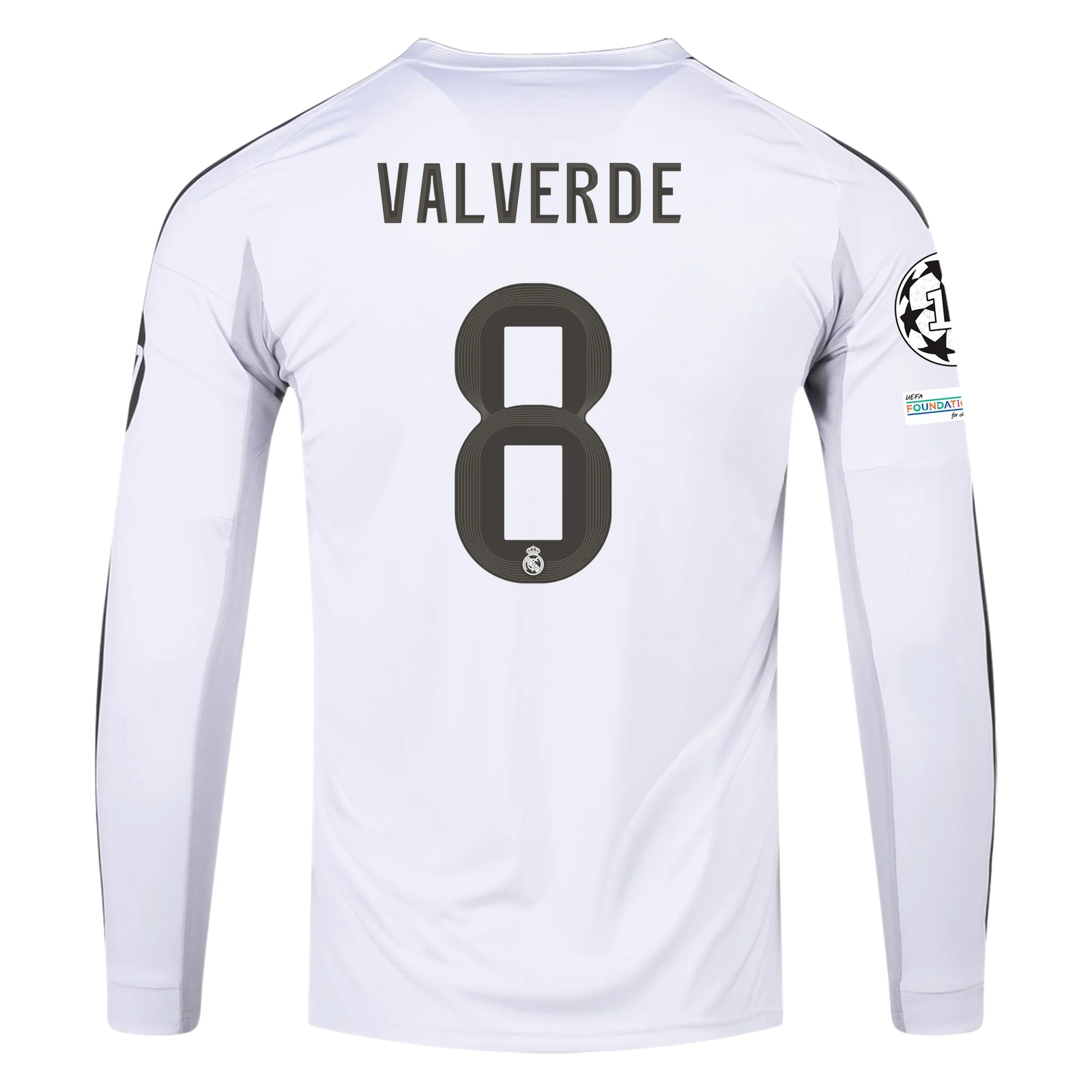 adidas Real Madrid Valverde Long Sleeve Home Jersey w/ Champions League Patches 25/26 (White)