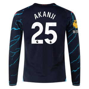 Puma Manchester City Manuel Akanji Third Long Sleeve Jersey w/ EPL + No Room For Racism + Club World Cup Patches 23/24 (Dark Navy/Hero Blue)