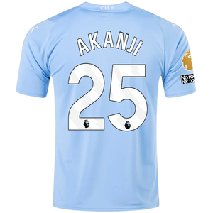 Puma Manchester City Akanji Home Jersey w/ EPL + No Room For Racism + Club World Cup Patches 23/24 (Team Light Blue/Puma White)
