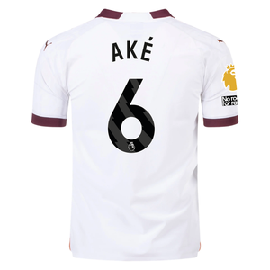 Puma Manchester City Authentic Nathan Ake Away Jersey w/ EPL + No Room For Racism Patches 23/24 (Puma White/Aubergine)