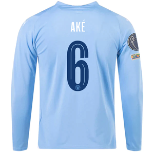 Puma Manchester City Nathan Ake Home Long Sleeve Jersey w/ Champions League Patches 23/24 (Team Light Blue/Puma White)